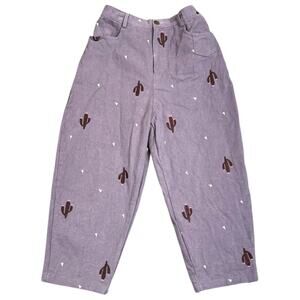 LOGO Purple Balloon Leg Brushed Denim Embroidered Cactus Pants XS